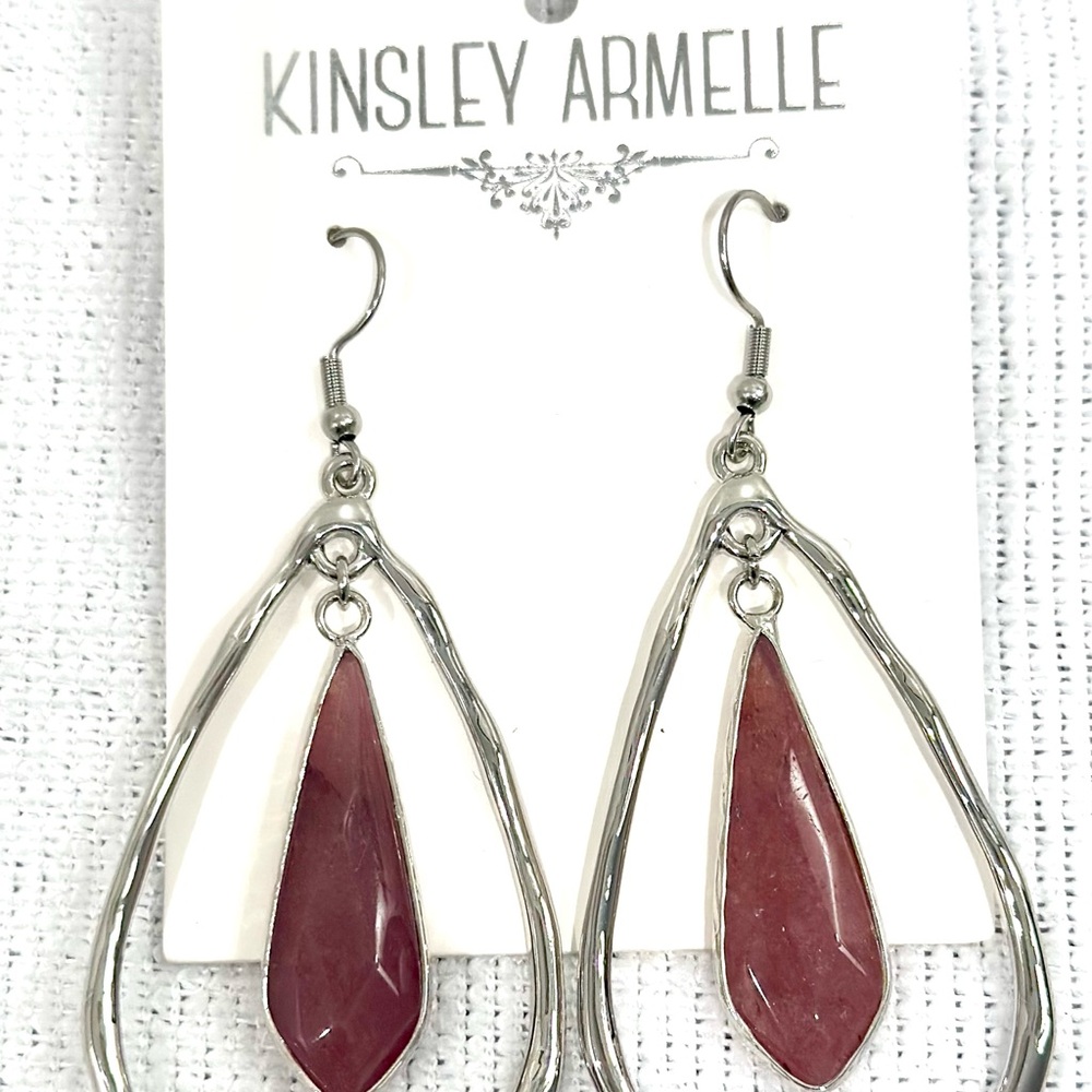 Kinsley Armelle Rose Quartz Teardrop Earrings. New Never Used